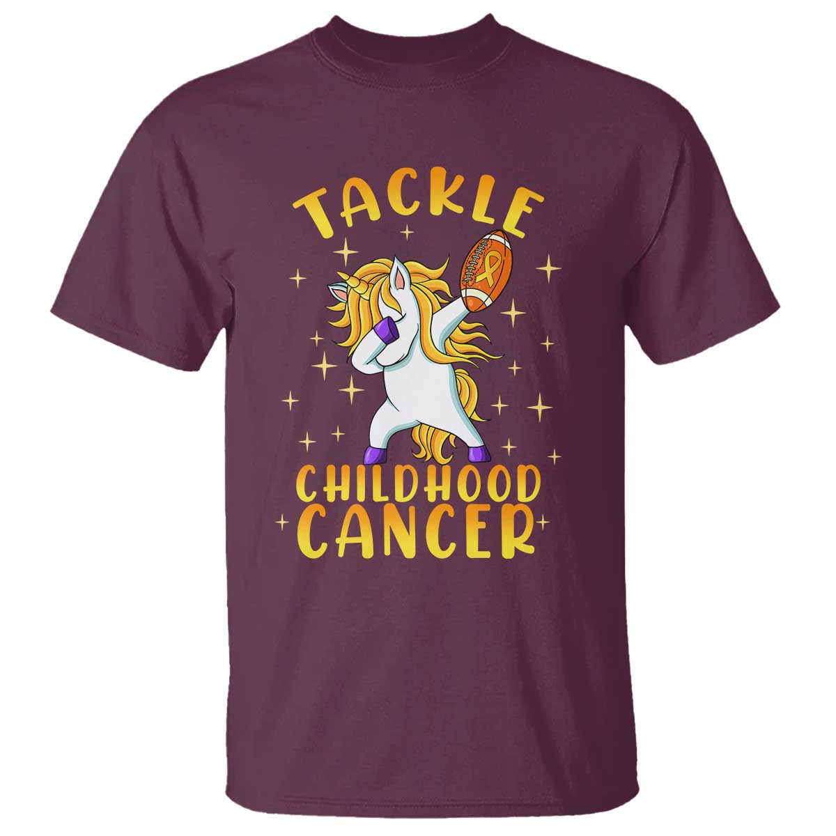 Childhood Cancer Warrior Support T Shirt Dabbing Unicorn Rugby Football Tackle