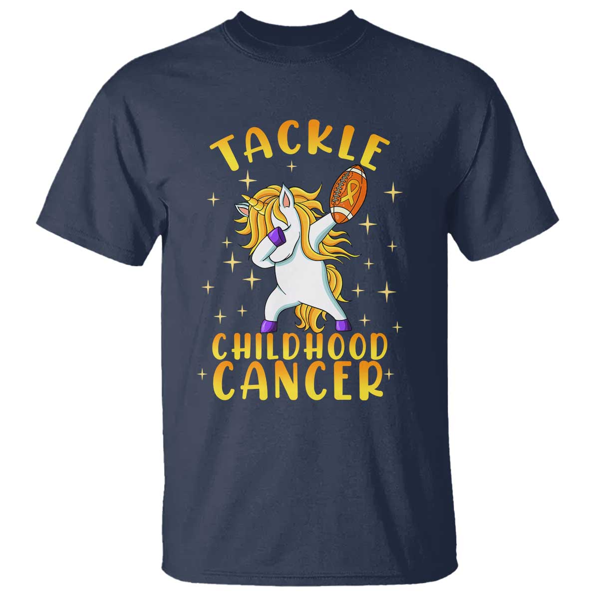 Childhood Cancer Warrior Support T Shirt Dabbing Unicorn Rugby Football Tackle