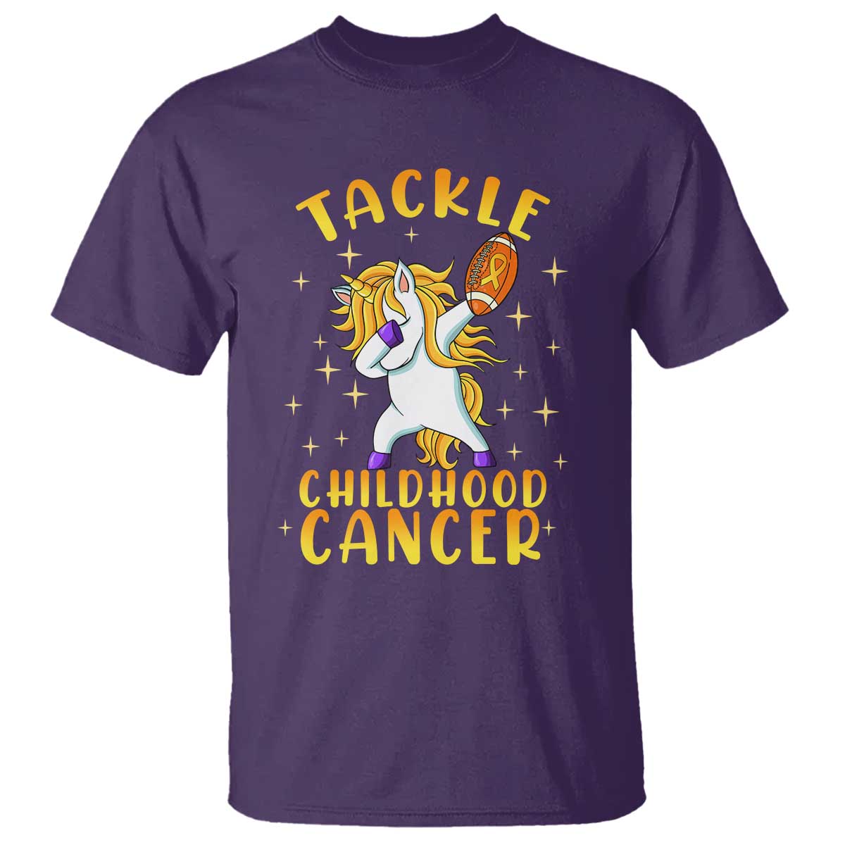 Childhood Cancer Warrior Support T Shirt Dabbing Unicorn Rugby Football Tackle