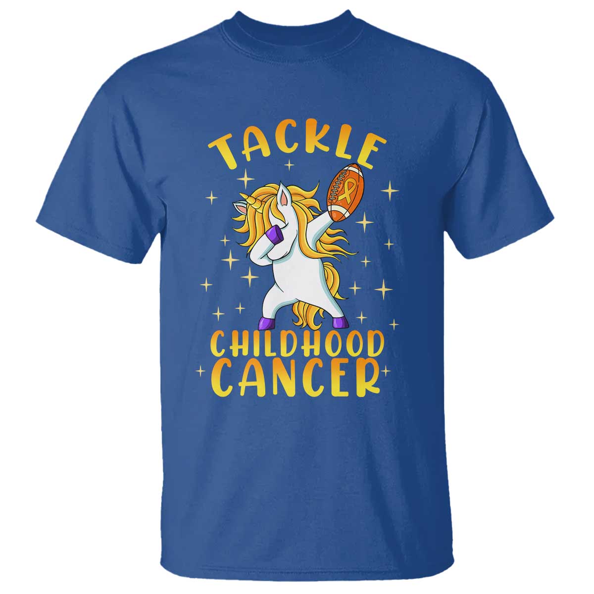 Childhood Cancer Warrior Support T Shirt Dabbing Unicorn Rugby Football Tackle