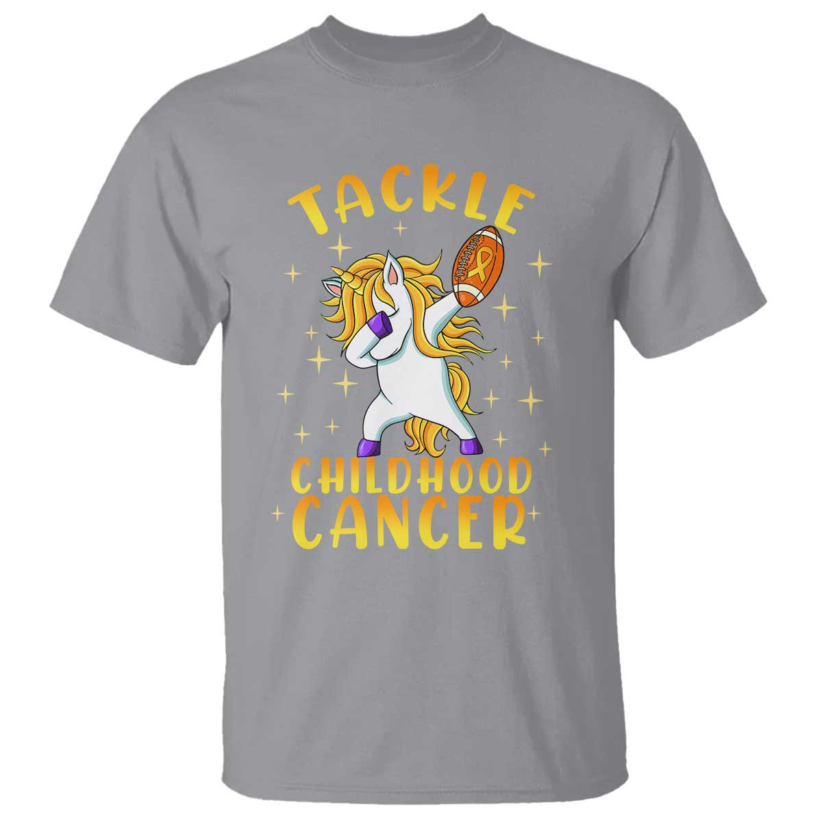 Childhood Cancer Warrior Support T Shirt Dabbing Unicorn Rugby Football Tackle
