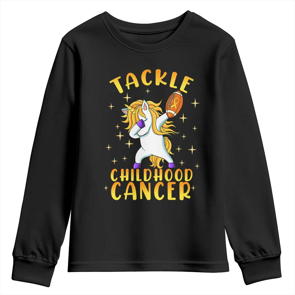 Childhood Cancer Warrior Support Youth Sweatshirt Dabbing Unicorn Rugby Football Tackle