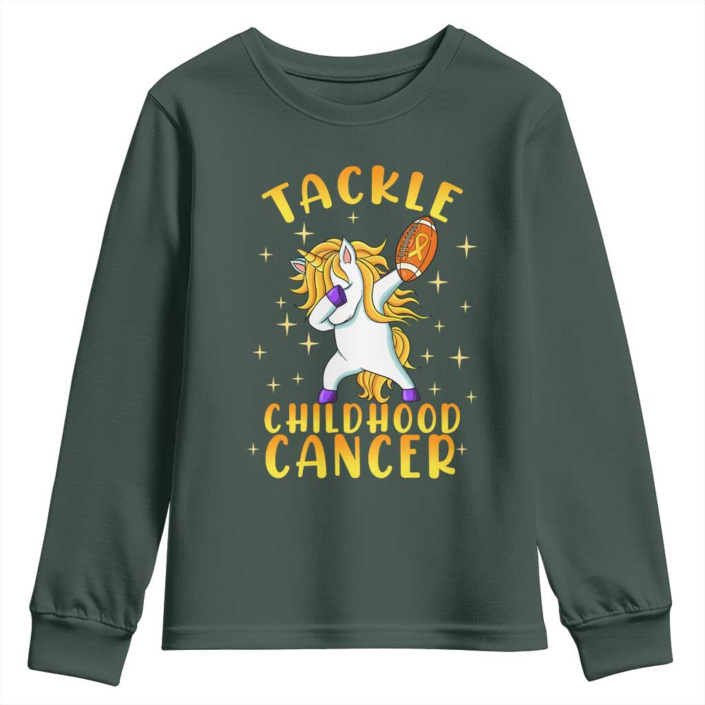 Childhood Cancer Warrior Support Youth Sweatshirt Dabbing Unicorn Rugby Football Tackle