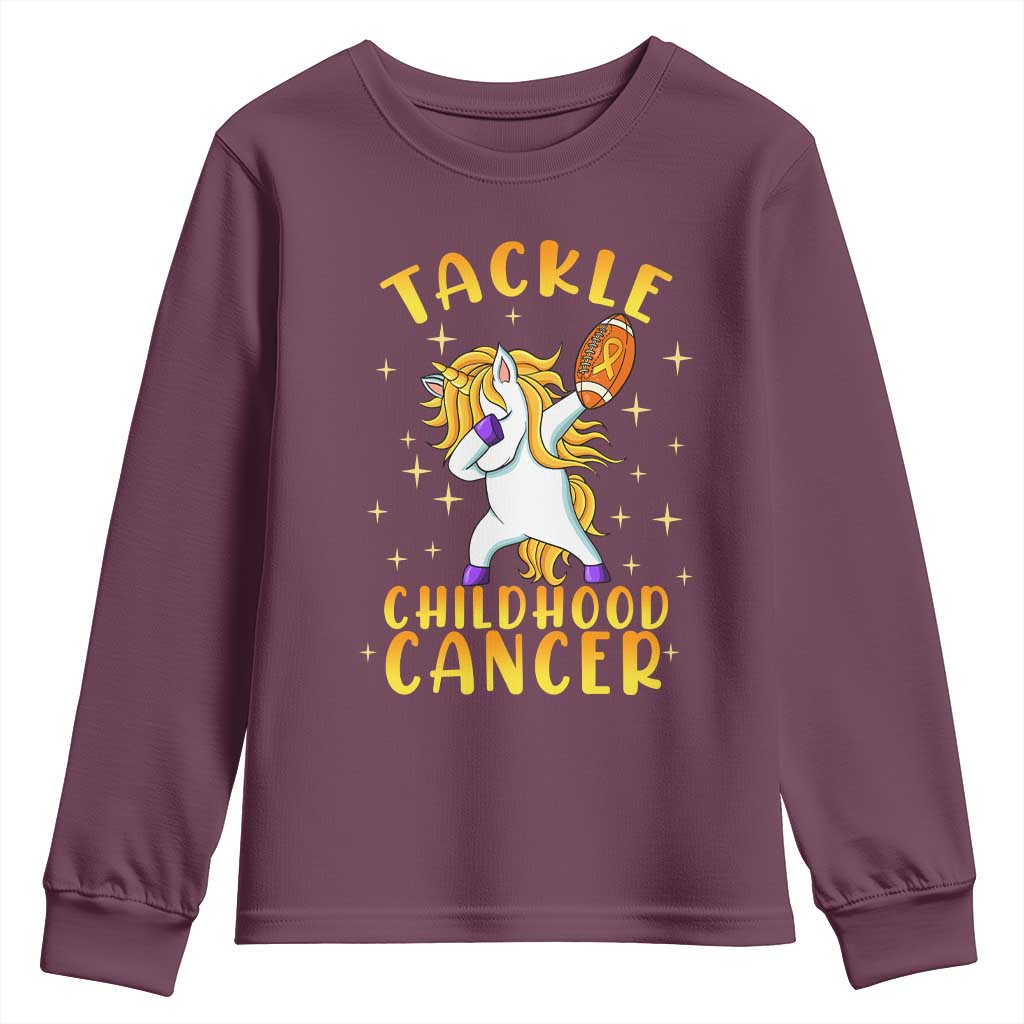 Childhood Cancer Warrior Support Youth Sweatshirt Dabbing Unicorn Rugby Football Tackle