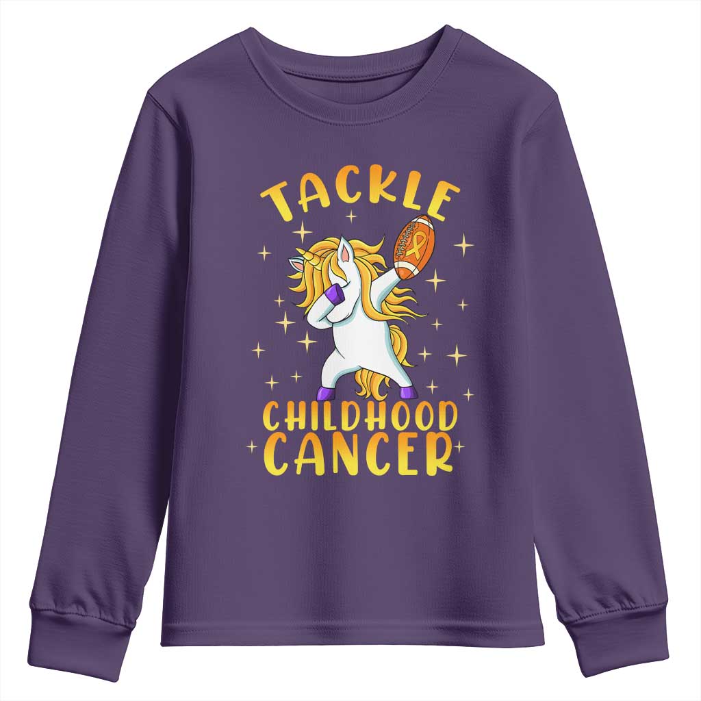 Childhood Cancer Warrior Support Youth Sweatshirt Dabbing Unicorn Rugby Football Tackle