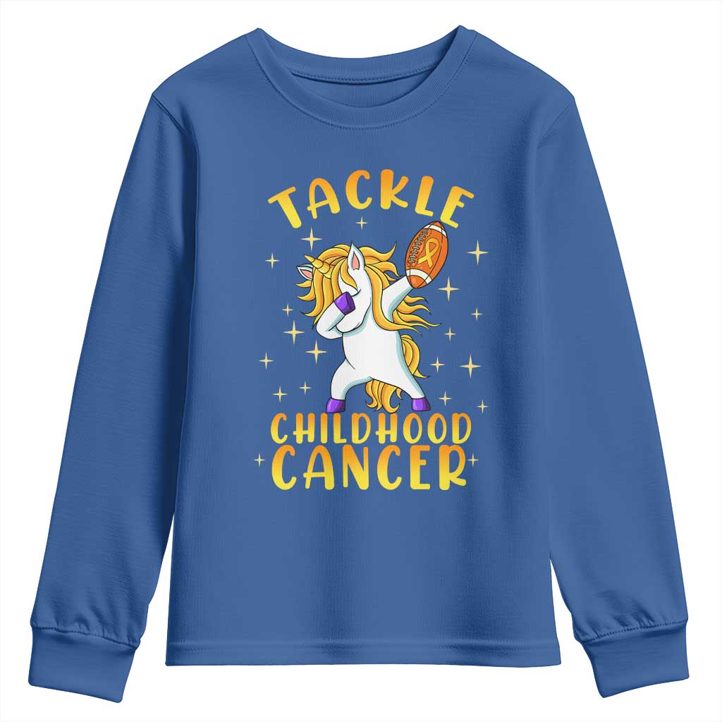 Childhood Cancer Warrior Support Youth Sweatshirt Dabbing Unicorn Rugby Football Tackle