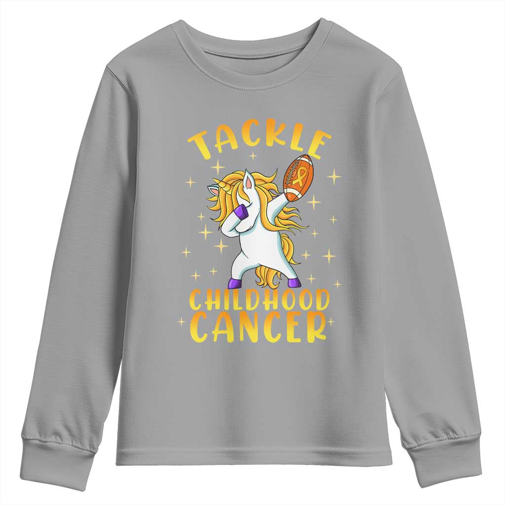 Childhood Cancer Warrior Support Youth Sweatshirt Dabbing Unicorn Rugby Football Tackle