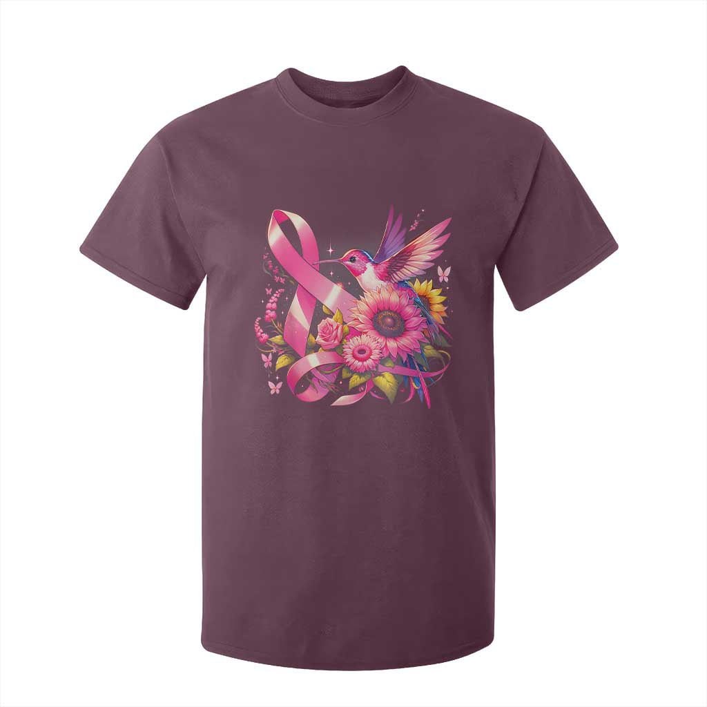 Breast Cancer Support T Shirt For Kid Hummingbird Pink Ribbon Warrior