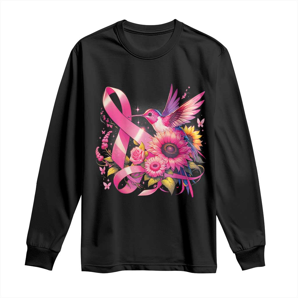 Breast Cancer Support Long Sleeve Shirt Hummingbird Pink Ribbon Warrior