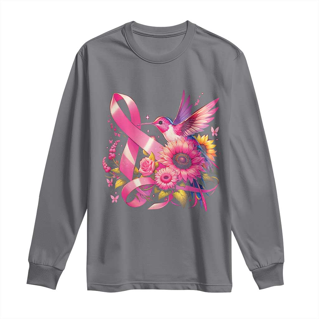Breast Cancer Support Long Sleeve Shirt Hummingbird Pink Ribbon Warrior