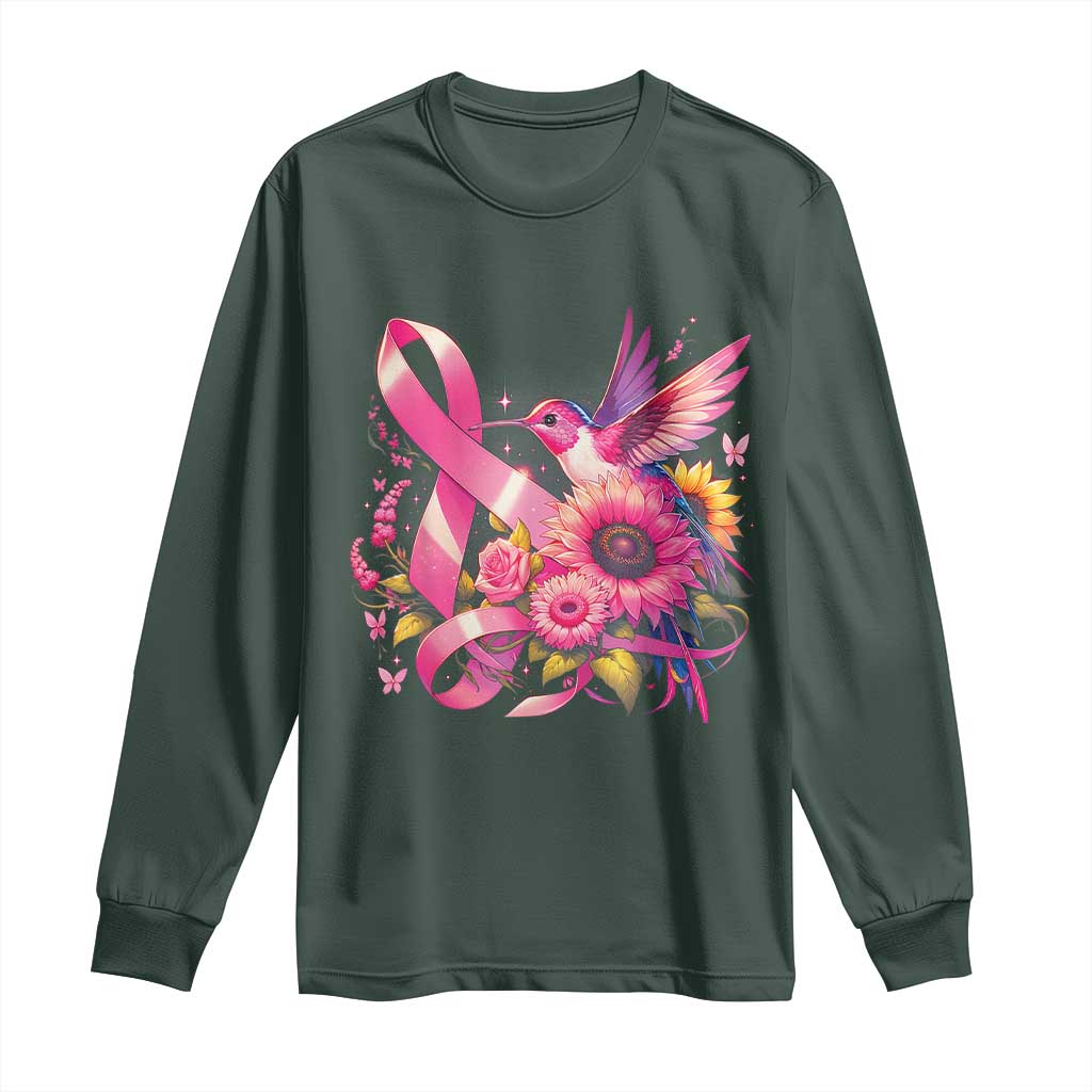 Breast Cancer Support Long Sleeve Shirt Hummingbird Pink Ribbon Warrior