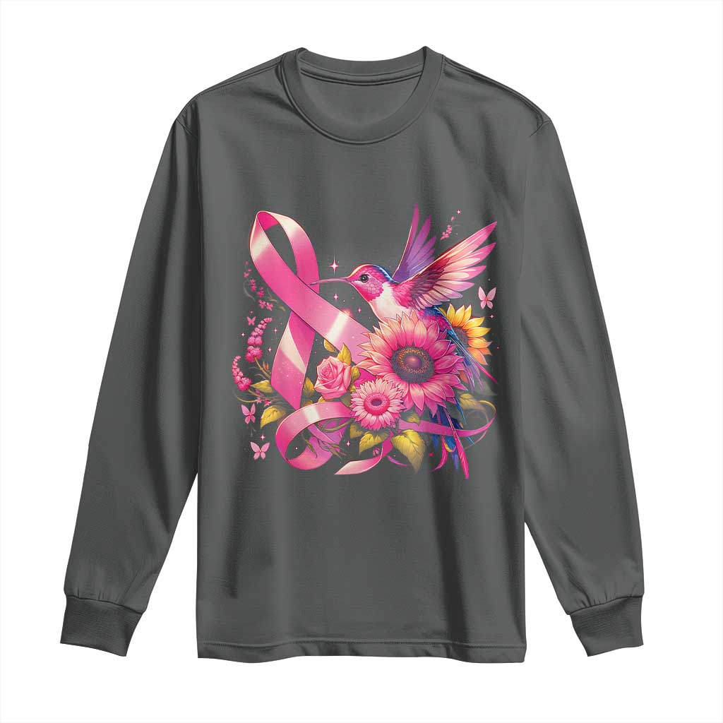 Breast Cancer Support Long Sleeve Shirt Hummingbird Pink Ribbon Warrior