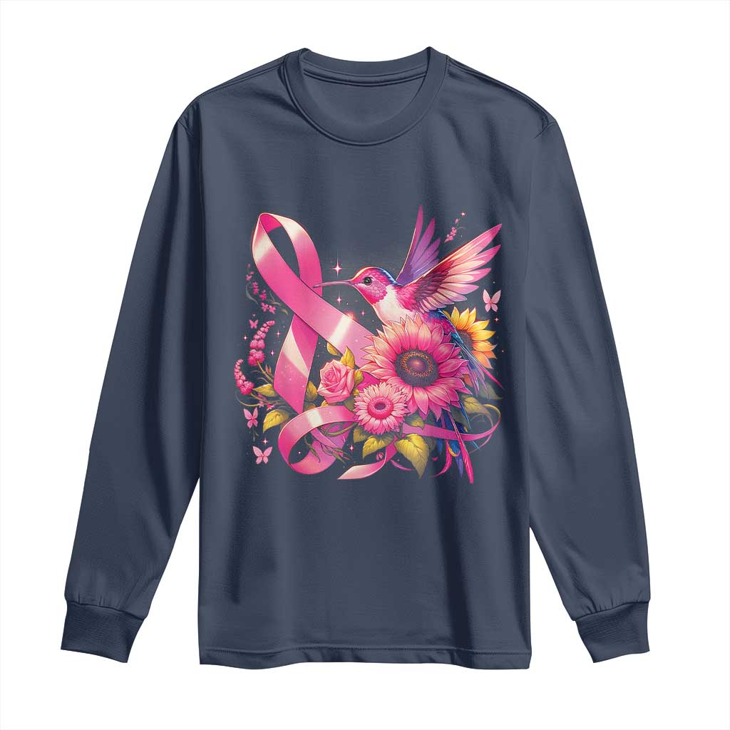 Breast Cancer Support Long Sleeve Shirt Hummingbird Pink Ribbon Warrior
