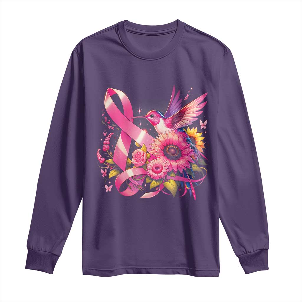 Breast Cancer Support Long Sleeve Shirt Hummingbird Pink Ribbon Warrior