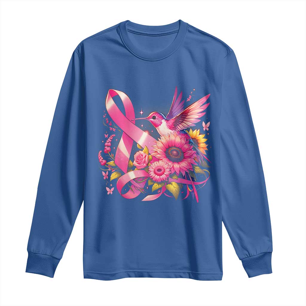 Breast Cancer Support Long Sleeve Shirt Hummingbird Pink Ribbon Warrior