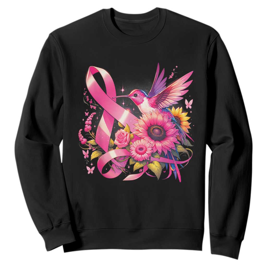 Breast Cancer Support Sweatshirt Hummingbird Pink Ribbon Warrior