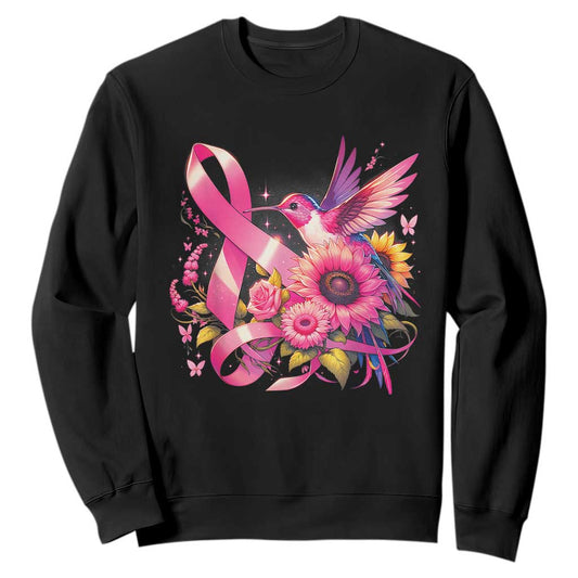 Breast Cancer Support Sweatshirt Hummingbird Pink Ribbon Warrior