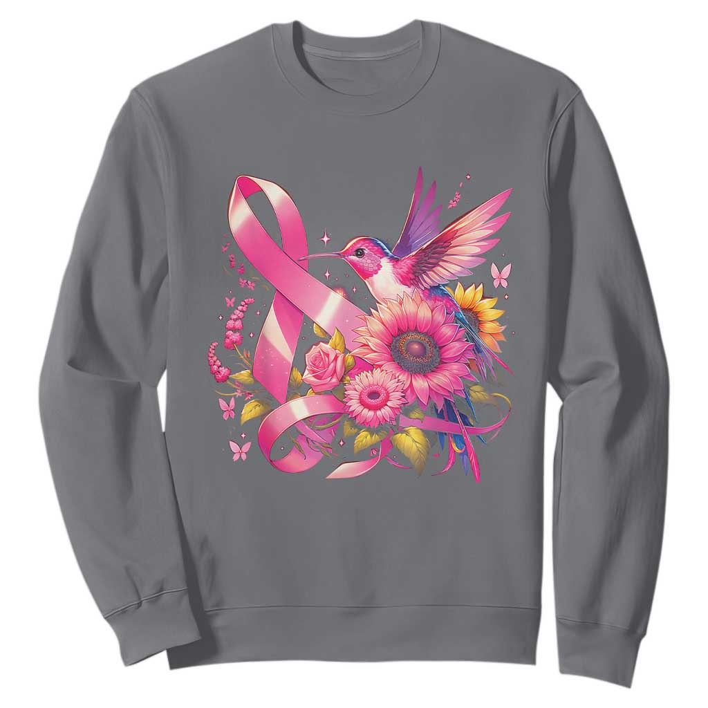 Breast Cancer Support Sweatshirt Hummingbird Pink Ribbon Warrior