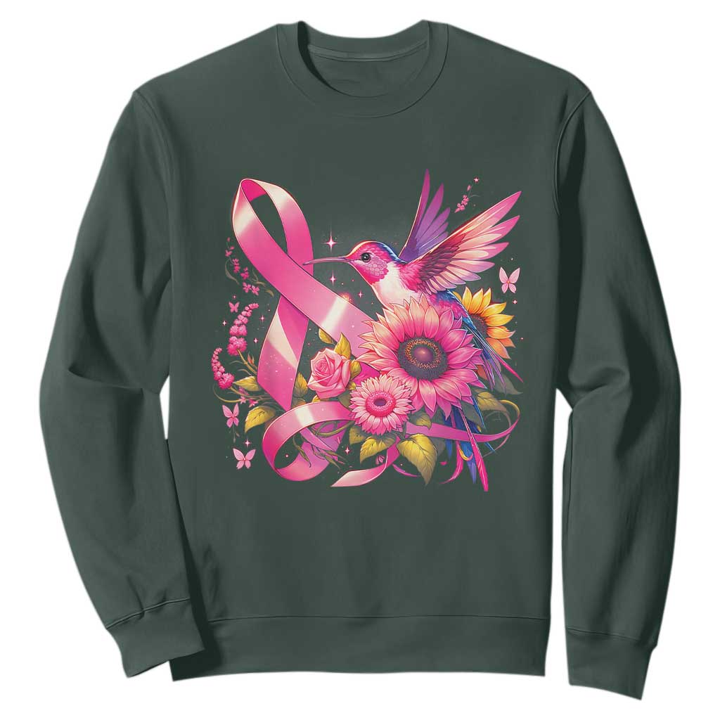 Breast Cancer Support Sweatshirt Hummingbird Pink Ribbon Warrior