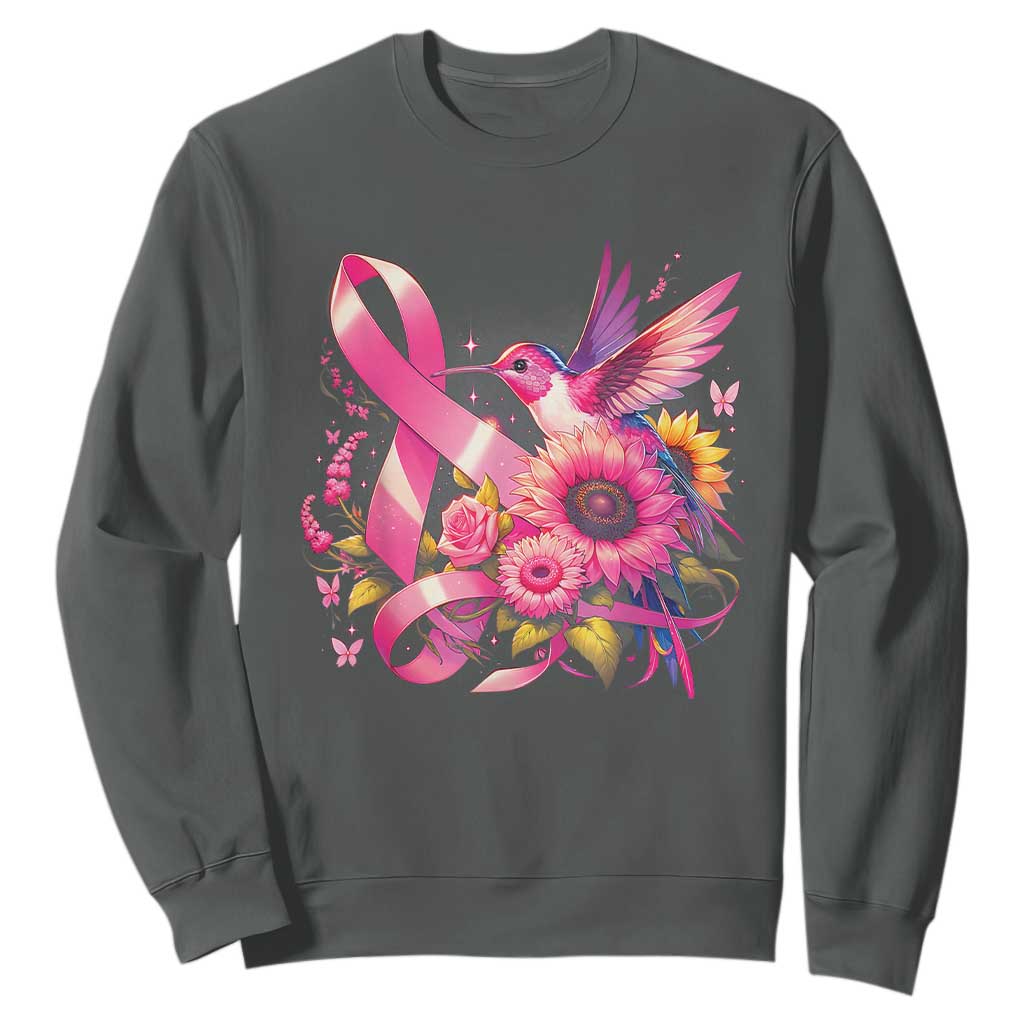 Breast Cancer Support Sweatshirt Hummingbird Pink Ribbon Warrior