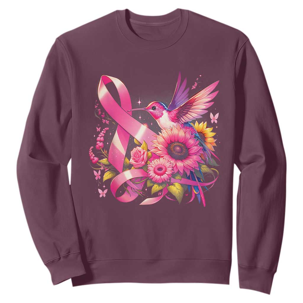 Breast Cancer Support Sweatshirt Hummingbird Pink Ribbon Warrior