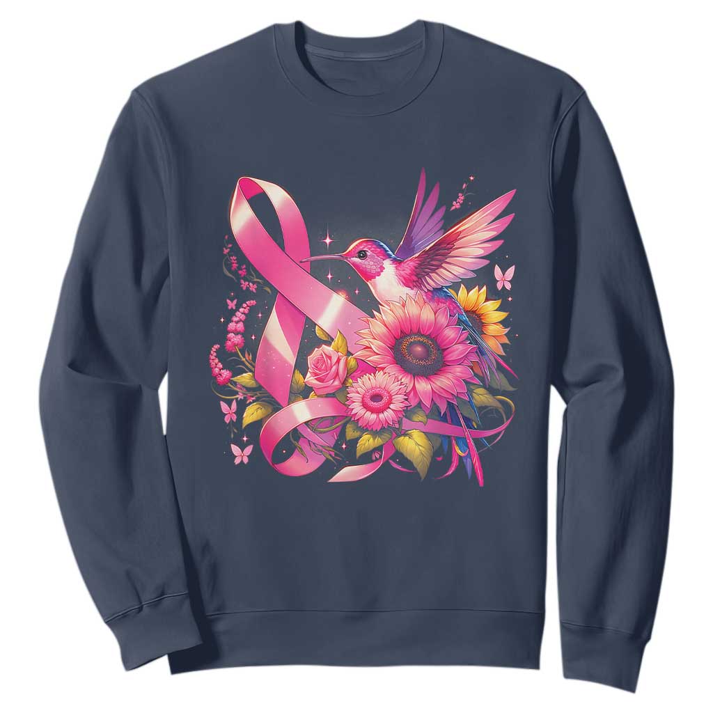 Breast Cancer Support Sweatshirt Hummingbird Pink Ribbon Warrior