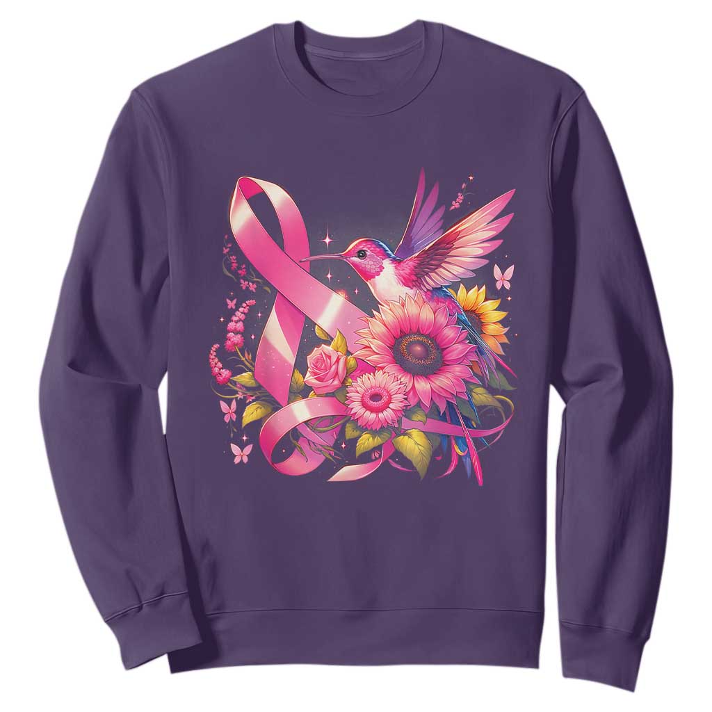 Breast Cancer Support Sweatshirt Hummingbird Pink Ribbon Warrior