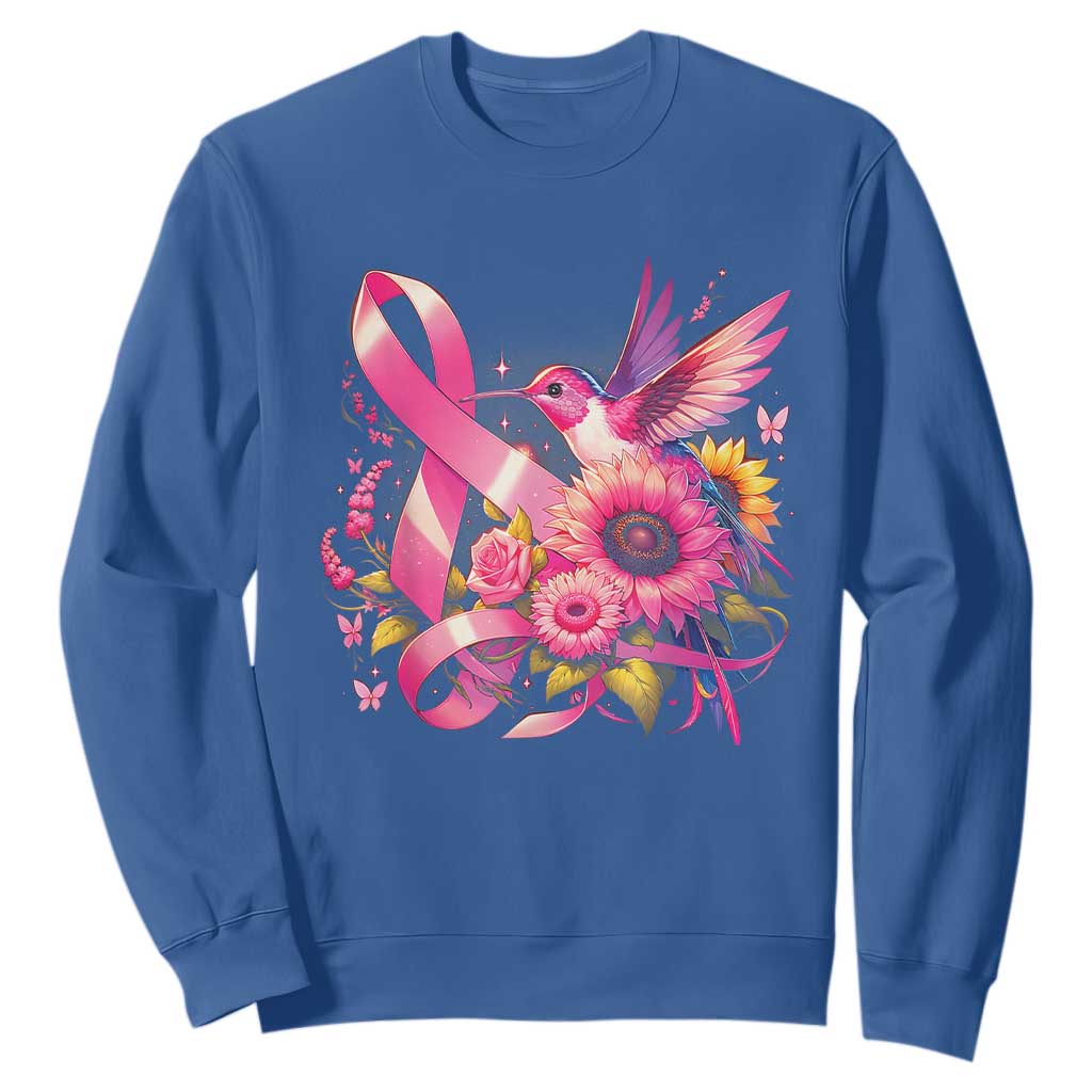 Breast Cancer Support Sweatshirt Hummingbird Pink Ribbon Warrior