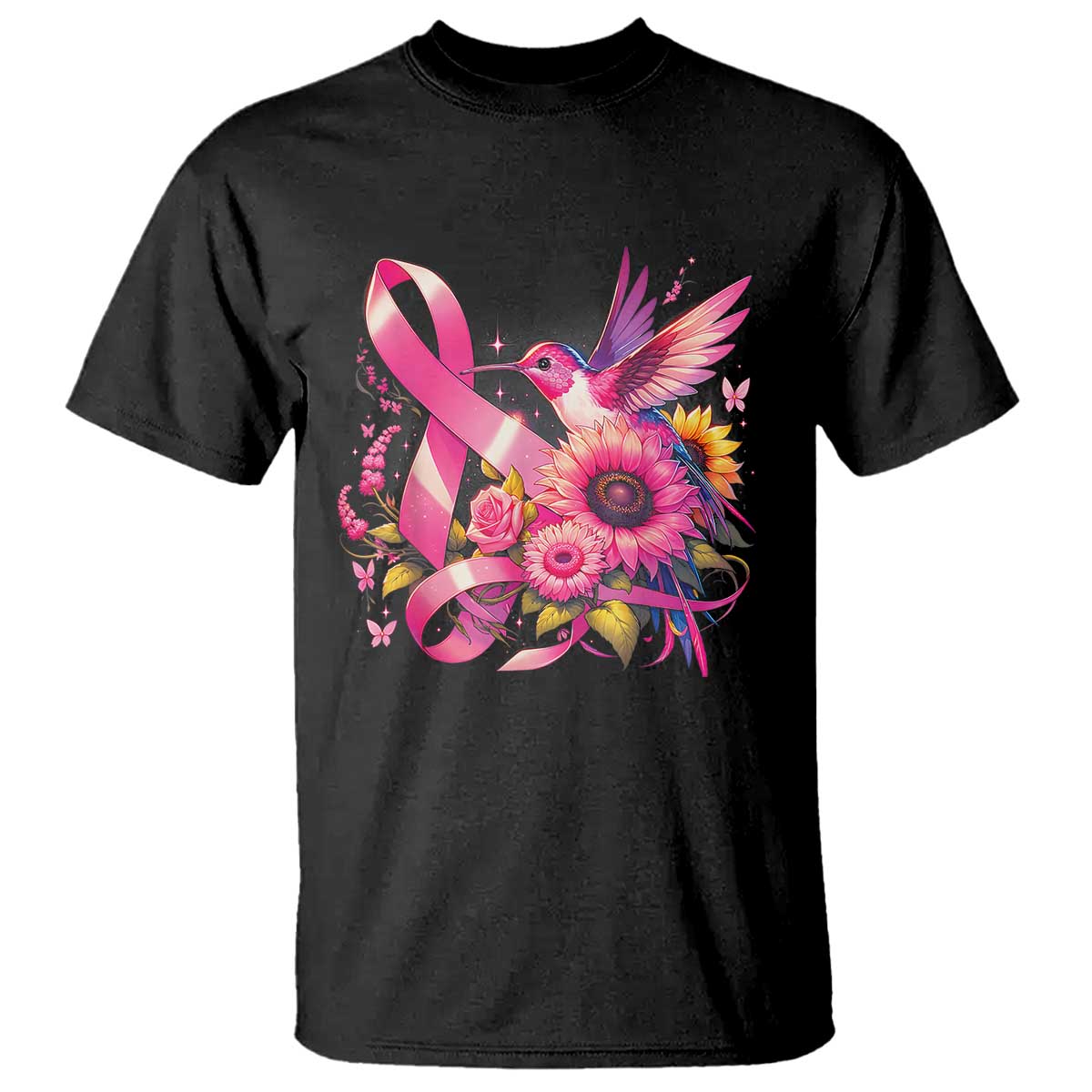 Breast Cancer Support T Shirt Hummingbird Pink Ribbon Warrior