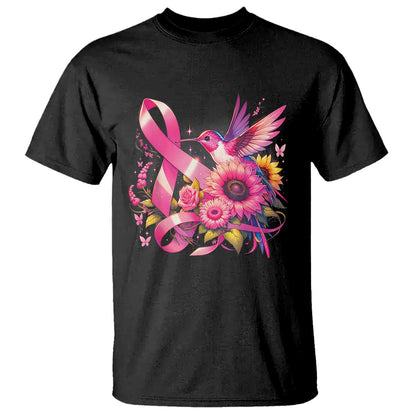 Breast Cancer Support T Shirt Hummingbird Pink Ribbon Warrior