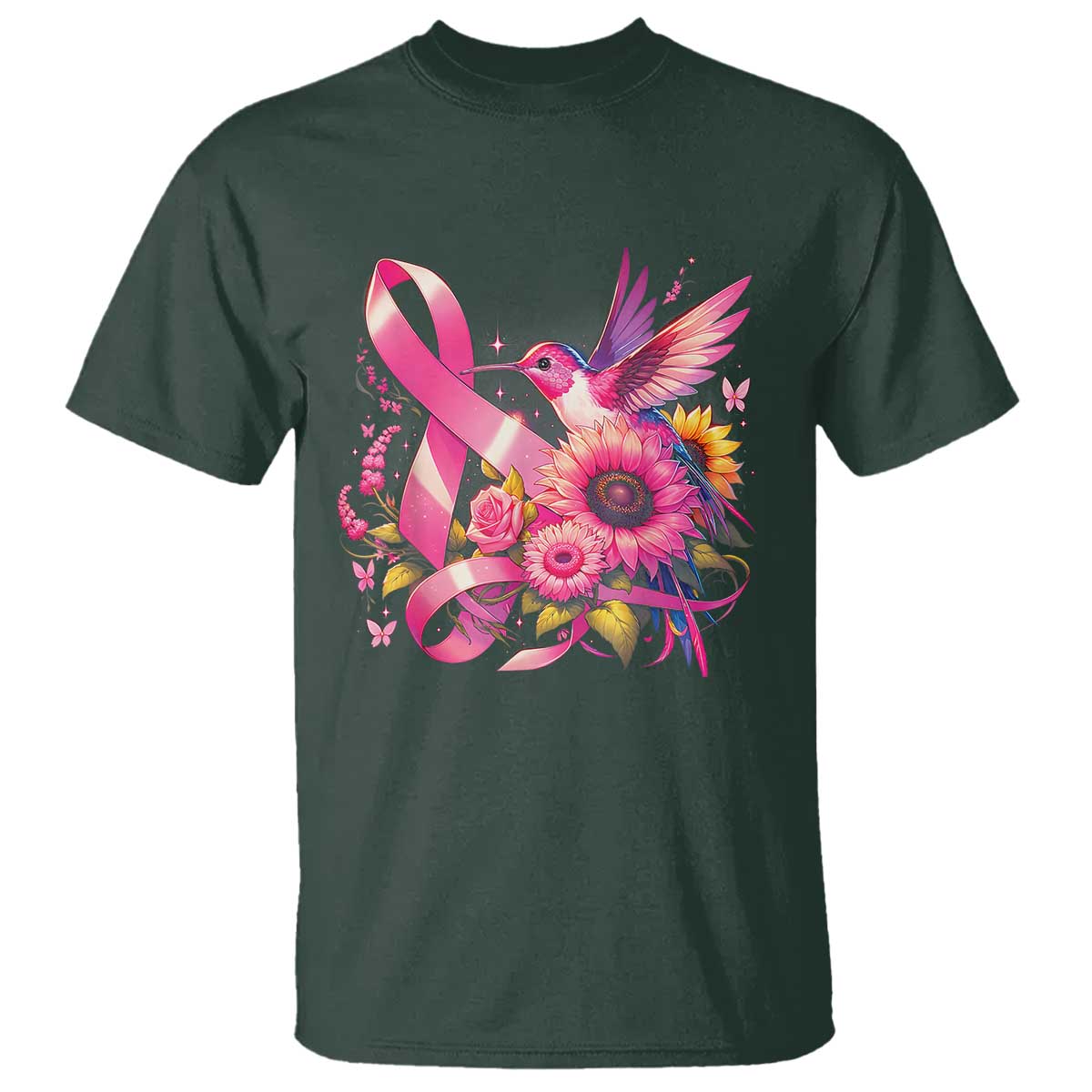 Breast Cancer Support T Shirt Hummingbird Pink Ribbon Warrior