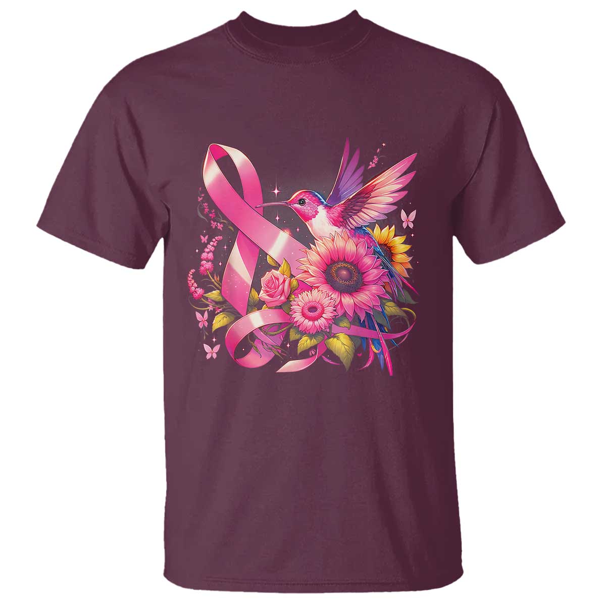 Breast Cancer Support T Shirt Hummingbird Pink Ribbon Warrior