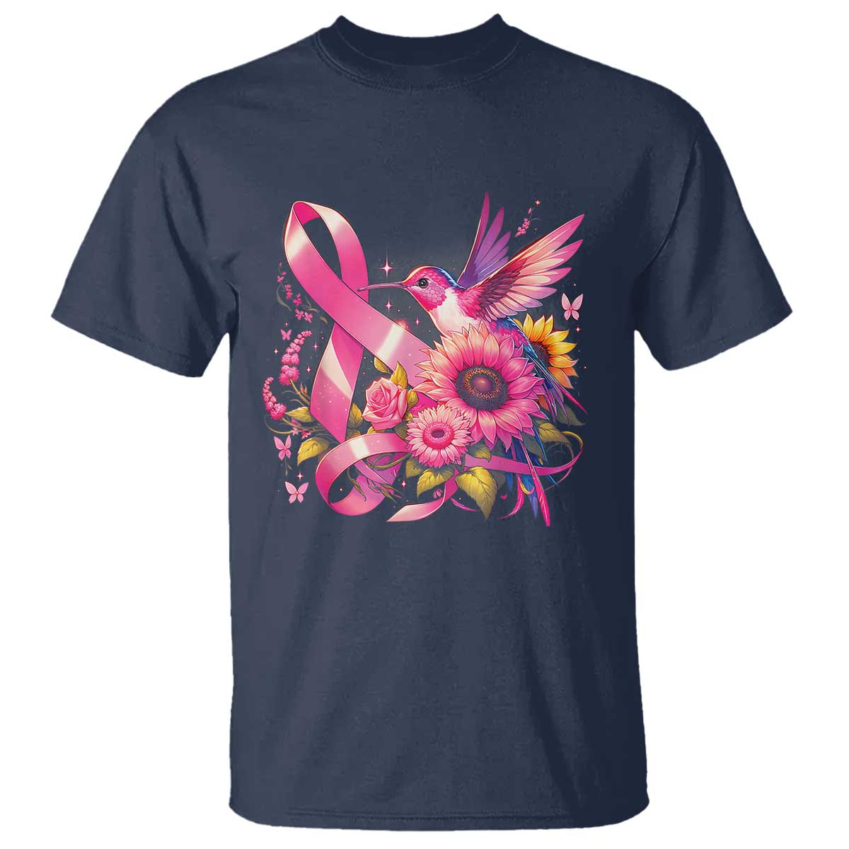 Breast Cancer Support T Shirt Hummingbird Pink Ribbon Warrior