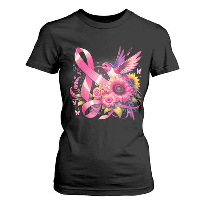 Breast Cancer Support T Shirt For Women Hummingbird Pink Ribbon Warrior