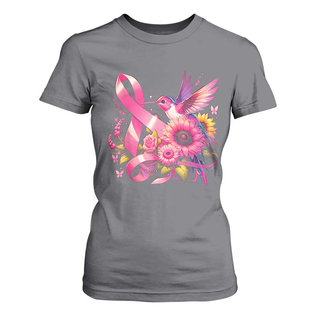 Breast Cancer Support T Shirt For Women Hummingbird Pink Ribbon Warrior