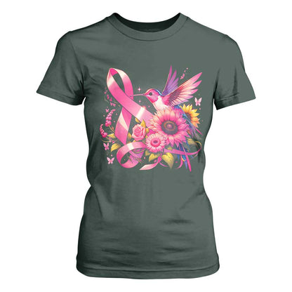 Breast Cancer Support T Shirt For Women Hummingbird Pink Ribbon Warrior
