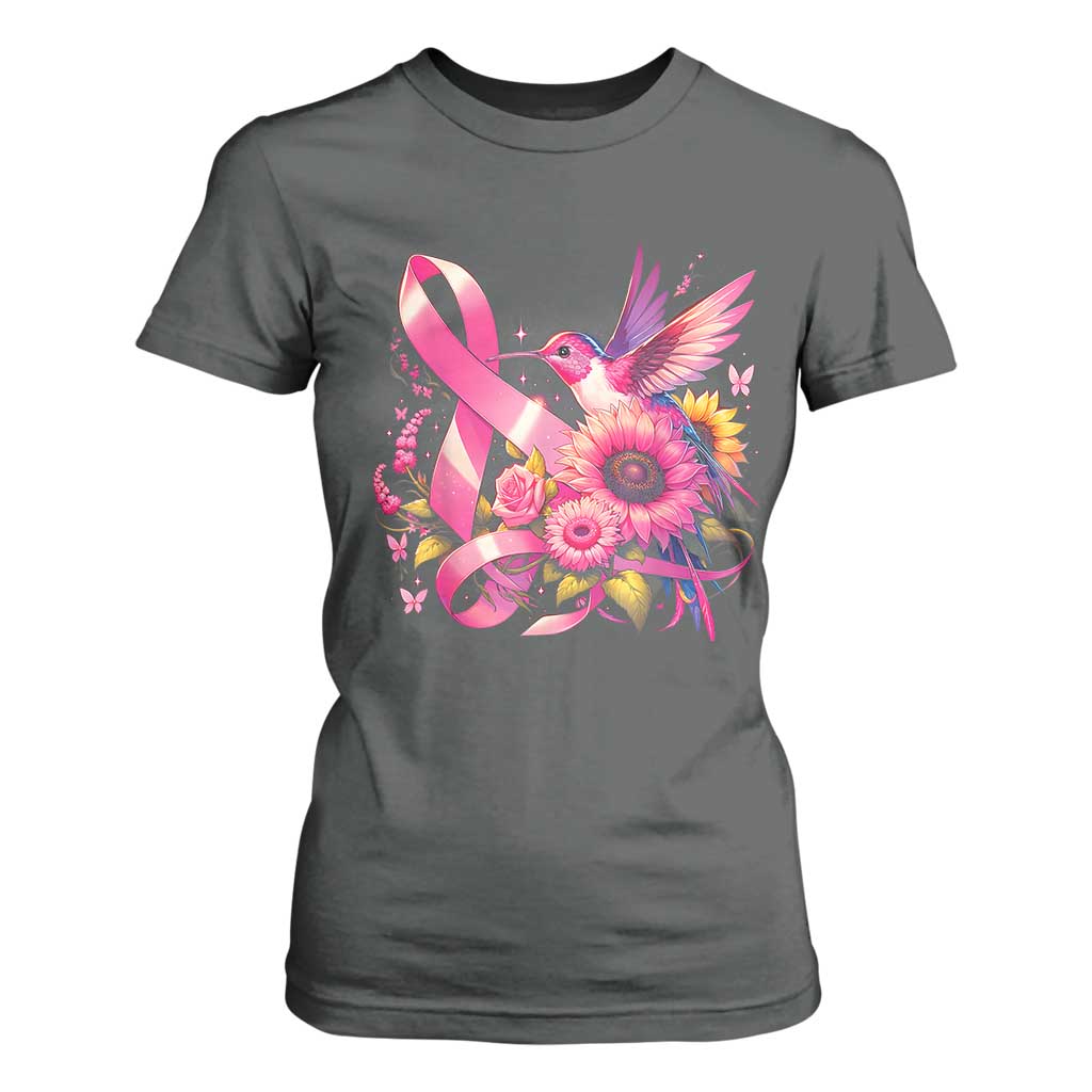 Breast Cancer Support T Shirt For Women Hummingbird Pink Ribbon Warrior