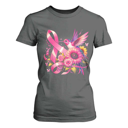 Breast Cancer Support T Shirt For Women Hummingbird Pink Ribbon Warrior
