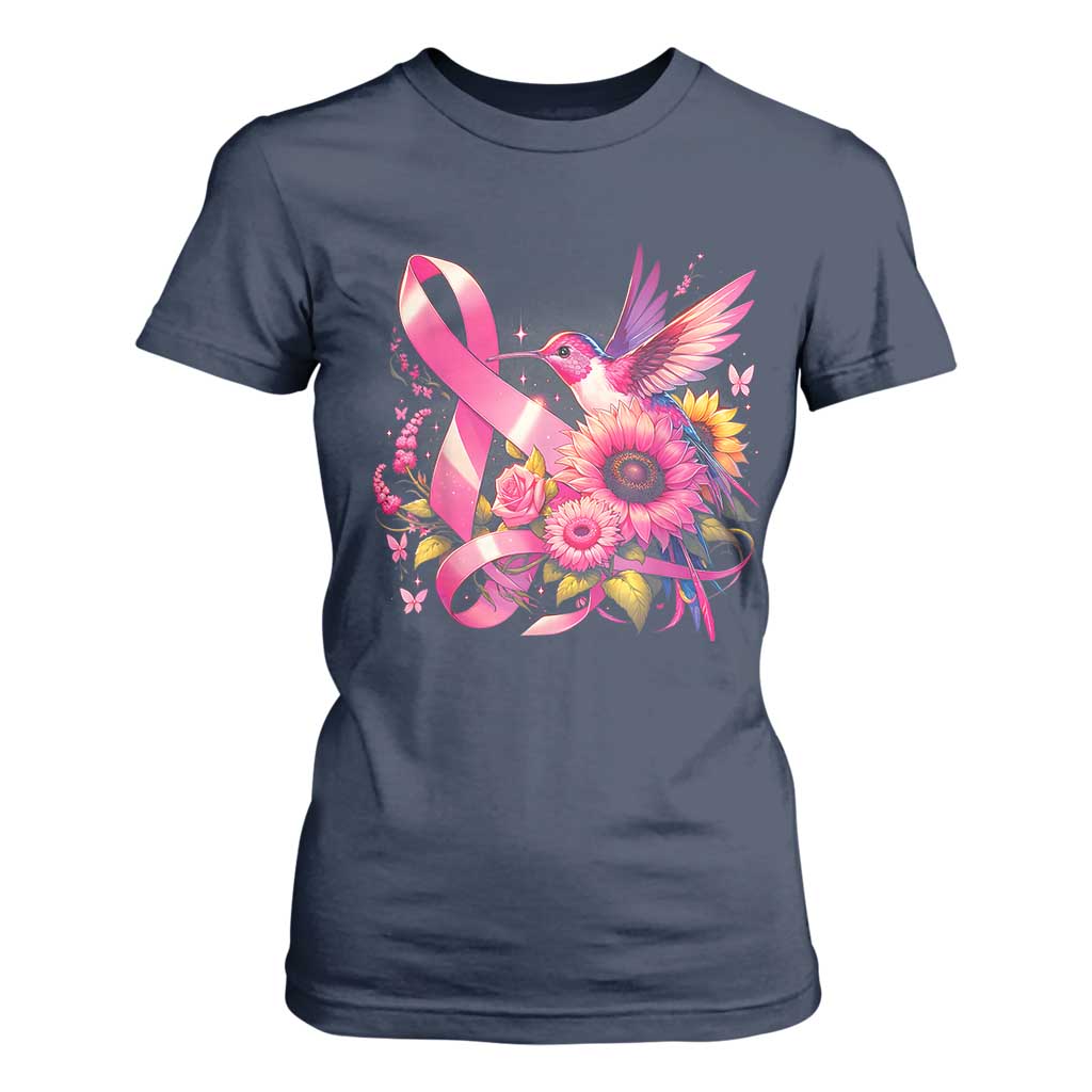 Breast Cancer Support T Shirt For Women Hummingbird Pink Ribbon Warrior