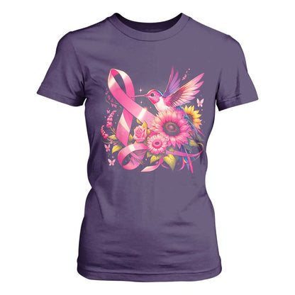 Breast Cancer Support T Shirt For Women Hummingbird Pink Ribbon Warrior