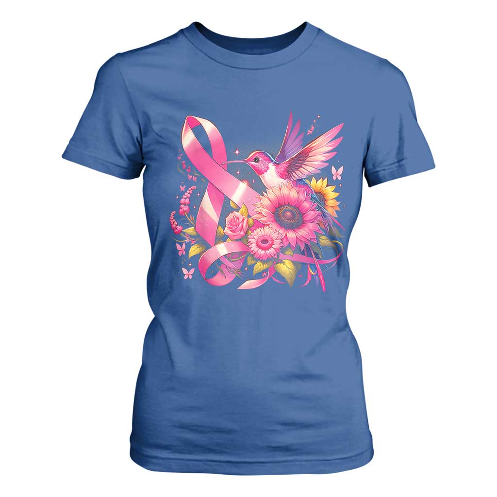 Breast Cancer Support T Shirt For Women Hummingbird Pink Ribbon Warrior