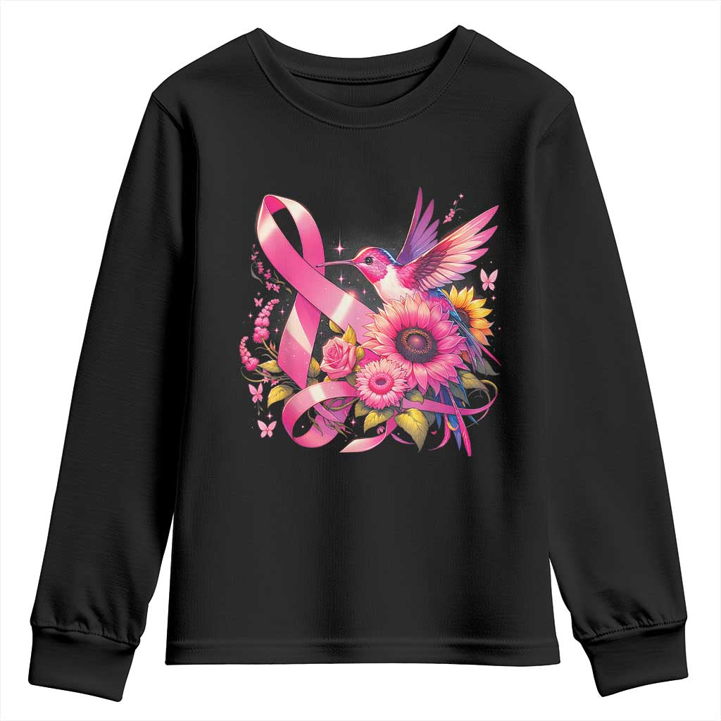 Breast Cancer Support Youth Sweatshirt Hummingbird Pink Ribbon Warrior