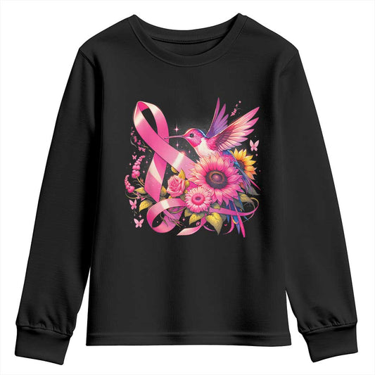 Breast Cancer Support Youth Sweatshirt Hummingbird Pink Ribbon Warrior