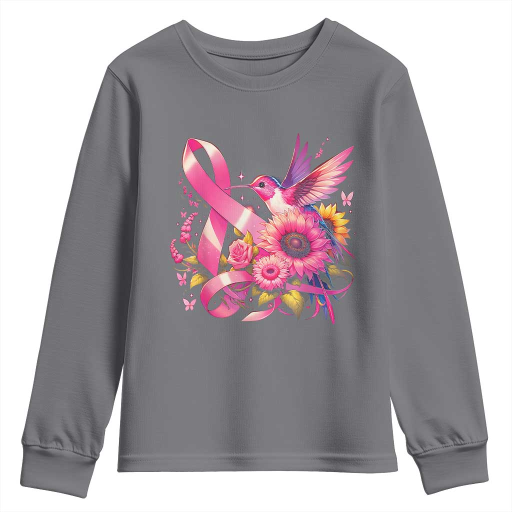 Breast Cancer Support Youth Sweatshirt Hummingbird Pink Ribbon Warrior