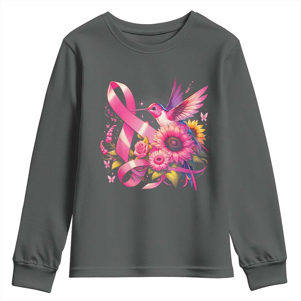 Breast Cancer Support Youth Sweatshirt Hummingbird Pink Ribbon Warrior