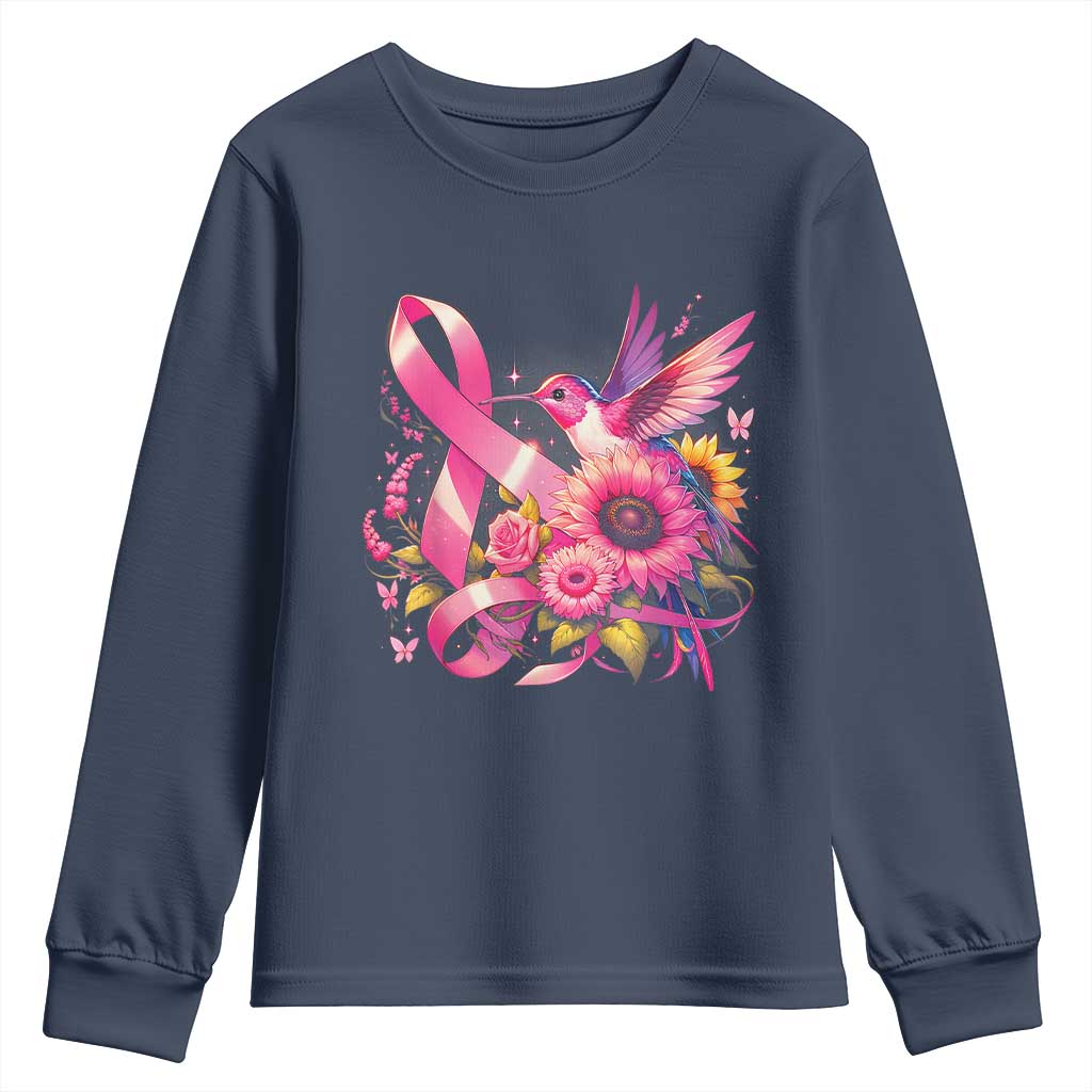Breast Cancer Support Youth Sweatshirt Hummingbird Pink Ribbon Warrior