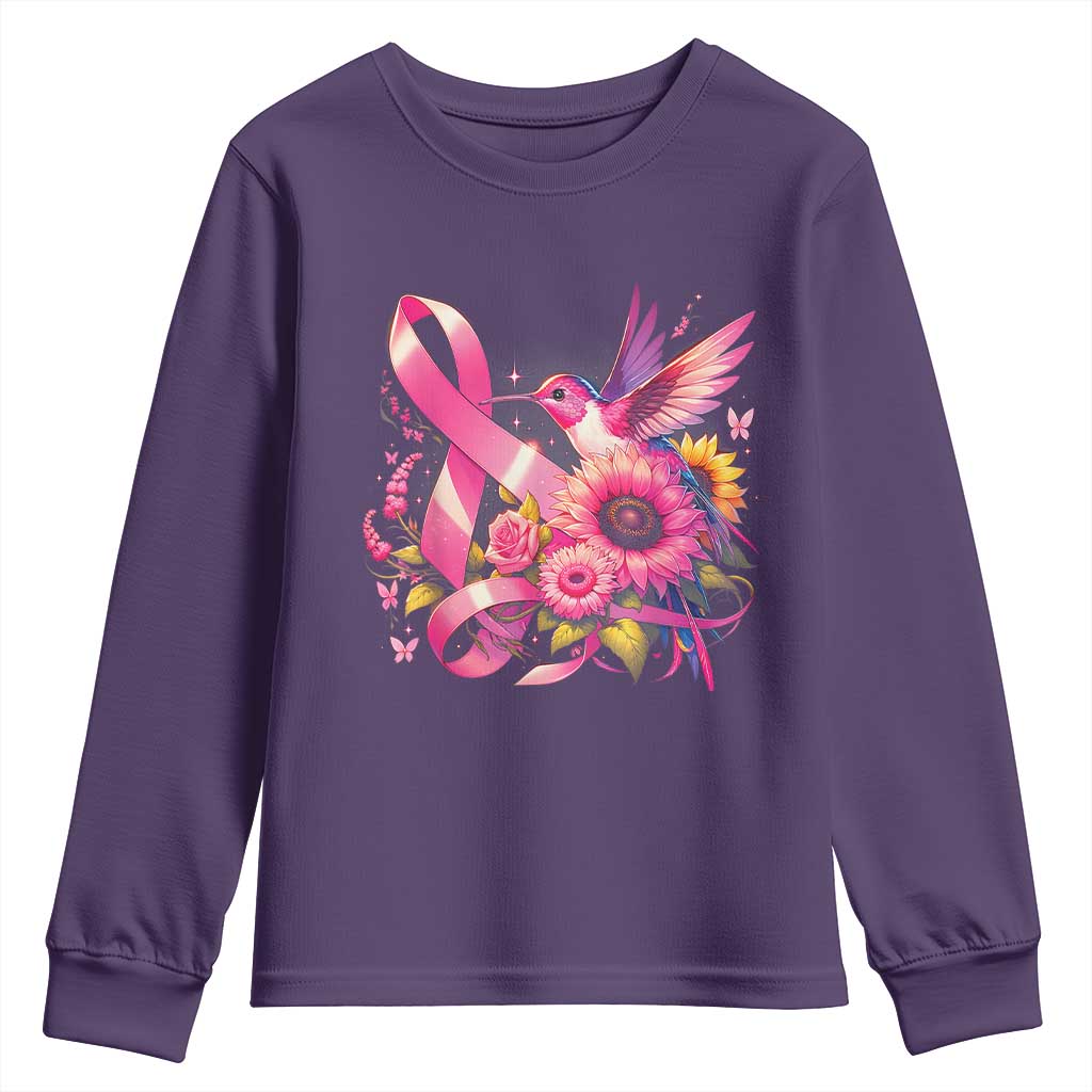 Breast Cancer Support Youth Sweatshirt Hummingbird Pink Ribbon Warrior