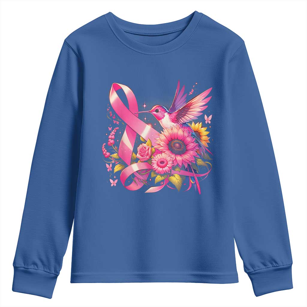Breast Cancer Support Youth Sweatshirt Hummingbird Pink Ribbon Warrior