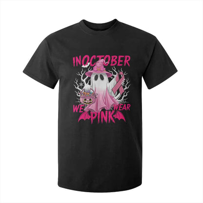 Breast Cancer Support T Shirt For Kid In October We Wear Pink Ghost