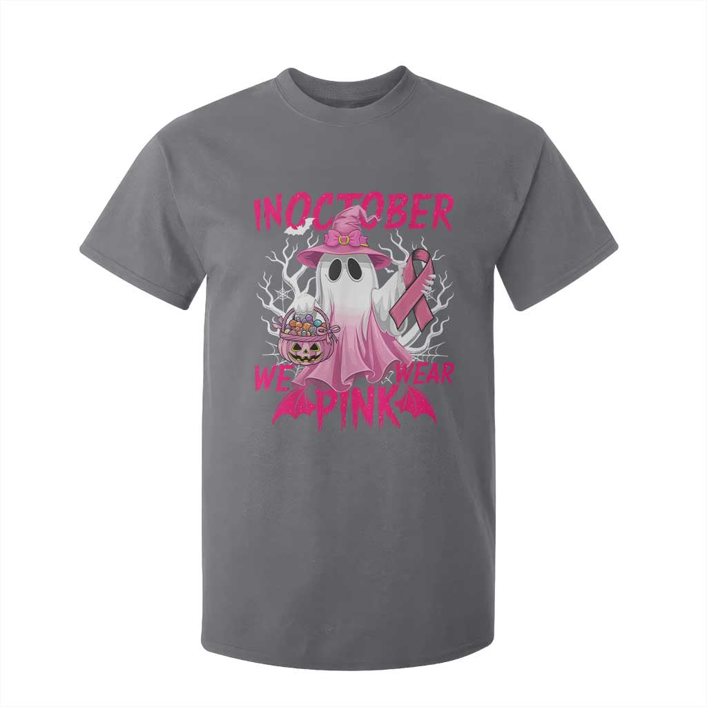 Breast Cancer Support T Shirt For Kid In October We Wear Pink Ghost